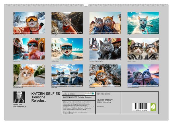 Produktbild: KATZEN-SELFIES Tierische Reiselust (hochwertiger Premium Wandkalender 2026 DIN A2 quer), Kunstdruck in Hochglanz