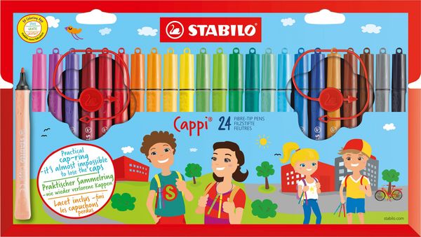 Produktbild: STABILO Filzstift mit Kappenring -   Cappi - 24er Pack - mit 24 verschiedenen Farben