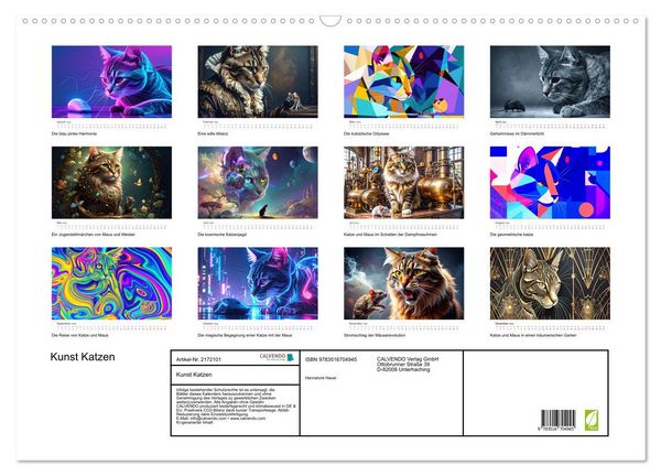 Produktbild: Kunst Katzen (Wandkalender 2026 DIN A2 quer), CALVENDO Monatskalender