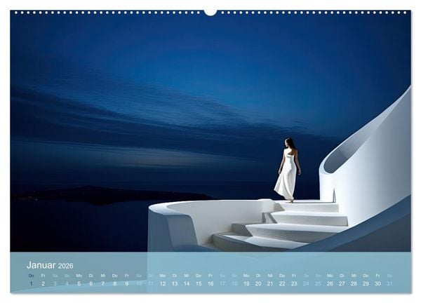 Produktbild: Santorini, Griechenland -Romatische Abendstimmung- (hochwertiger Premium Wandkalender 2026 DIN A2 quer), Kunstdruck in Hochglanz