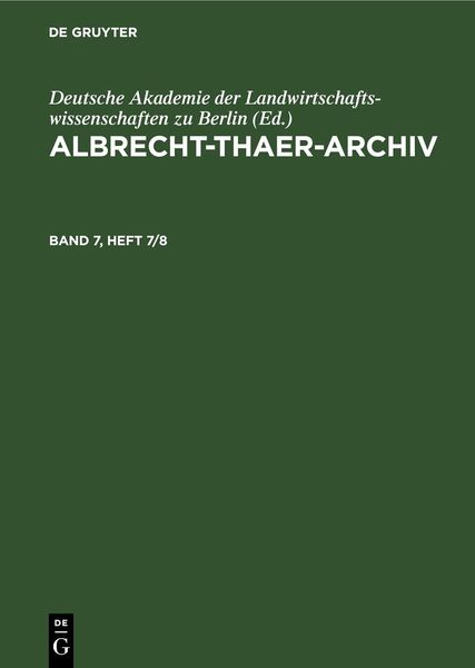 Produktbild: Albrecht-Thaer-Archiv. Band 7, Heft 7/8