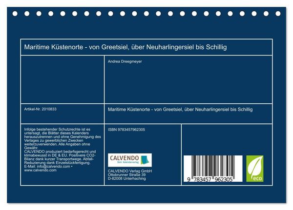 Produktbild: Maritime K&uuml;stenorte - von Greetsiel, &uuml;ber Neuharlingersiel bis Schillig (Tischkalender 2026 DIN A5 quer), CALVENDO Monatskalender