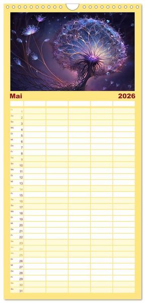 Produktbild: Familienplaner 2026 - Kosmische Bl&uuml;ten mit 5 Spalten (Wandkalender, 21 x 45 cm) CALVENDO