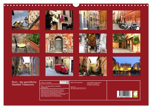 Produktbild: Rom - der gem&uuml;tliche Stadtteil Trastevere (Wandkalender 2026 DIN A3 quer), CALVENDO Monatskalender