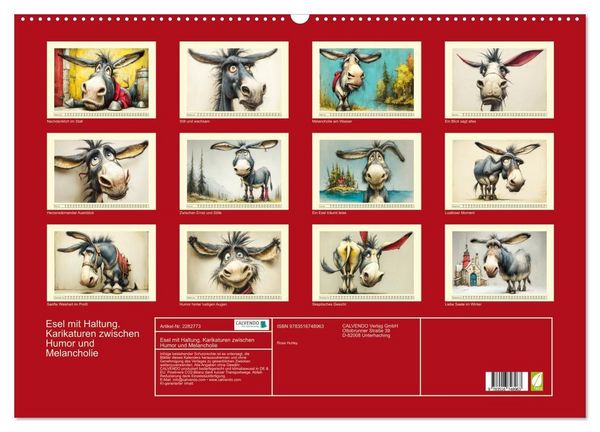 Produktbild: Esel mit Haltung. Karikaturen zwischen Humor und Melancholie (Wandkalender 2026 DIN A2 quer), CALVENDO Monatskalender