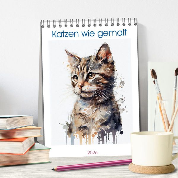 Produktbild: Katzen wie gemalt (Tischkalender 2026 DIN A5 hoch), CALVENDO Monatskalender