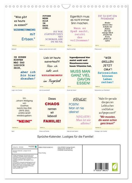 Produktbild: Spr&uuml;che-Kalender. Lustiges f&uuml;r die Familie! (Wandkalender 2026 DIN A3 hoch), CALVENDO Monatskalender