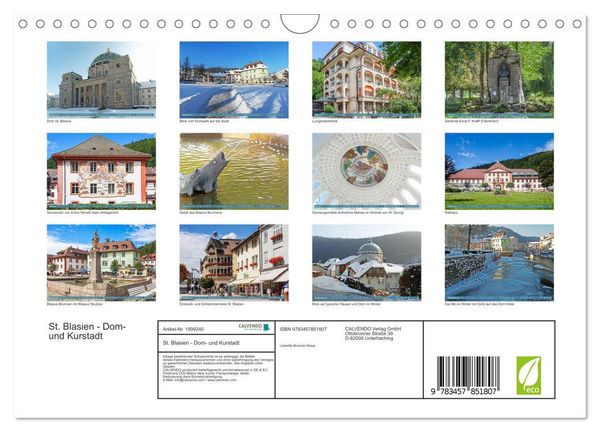Produktbild: St. Blasien - Dom- und Kurstadt (Wandkalender 2026 DIN A4 quer), CALVENDO Monatskalender