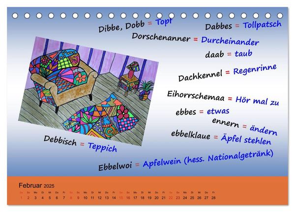 De Hessisch-Kalenner - hessisch babbele lerne in aam Johr (Tischkalender 2025 DIN A5 quer), CALVENDO Monatskalender