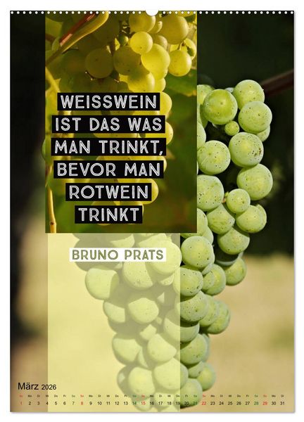 Produktbild: WEIN Weisheiten und Sprichworte (Wandkalender 2026 DIN A2 hoch), CALVENDO Monatskalender