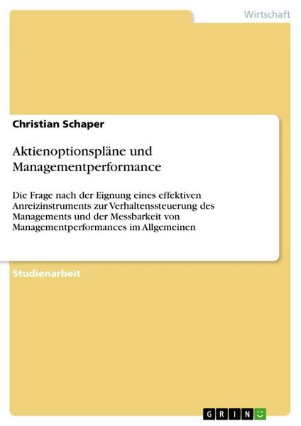 Produktbild: Aktienoptionspl&auml;ne und Managementperformance