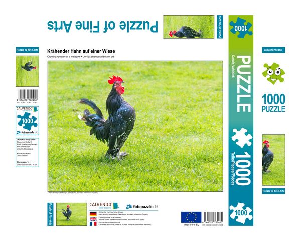 Produktbild: CALVENDO Puzzle Kr&auml;hender Hahn auf einer Wiese | 1000 Teile Lege-Gr&ouml;&szlig;e 64x48cm Foto-Puzzle f&uuml;r gl&uuml;ckliche Stunden