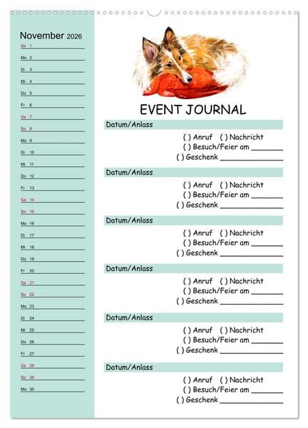 Produktbild: B-DAY PLANER - Aquarell Hunderassen - F&uuml;r Termine, Geschenke, Eventdetails & mehr (hochwertiger Premium Wandkalender 2026 DIN A2 hoch), Kunstdruck in Hochglanz