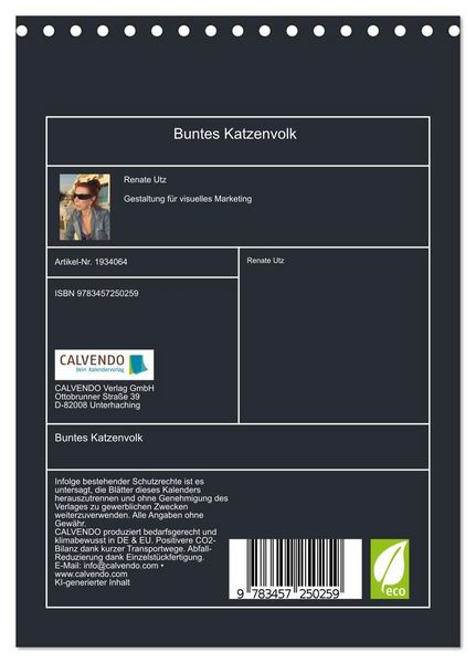 Produktbild: Buntes Katzenvolk (Tischkalender 2026 DIN A5 hoch), CALVENDO Monatskalender