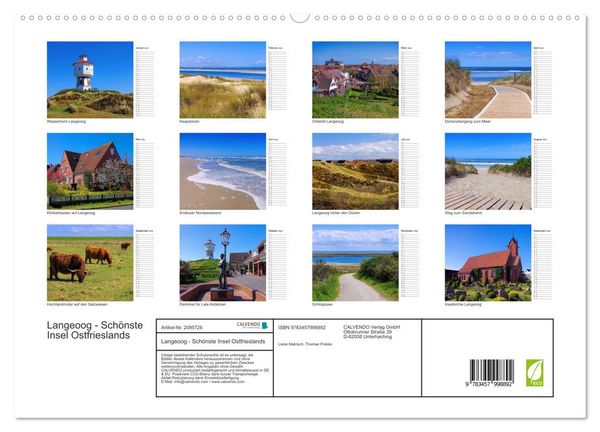 Produktbild: Langeoog - Sch&ouml;nste Insel Ostfrieslands (hochwertiger Premium Wandkalender 2026 DIN A2 quer), Kunstdruck in Hochglanz
