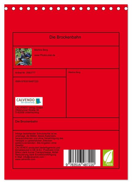 Produktbild: Die Brockenbahn (Tischkalender 2026 DIN A5 hoch), CALVENDO Monatskalender