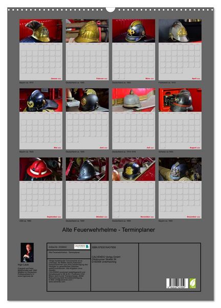 Produktbild: Alte Feuerwehrhelme - Terminplaner (Wandkalender 2026 DIN A2 hoch), CALVENDO Monatskalender