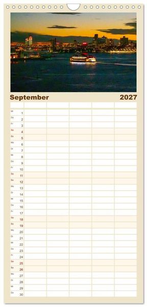 Produktbild: Familienplaner 2027 - Sehnsuchtsh&auml;fen in der Nacht mit 5 Spalten (Wandkalender, 21 x 45 cm) CALVENDO
