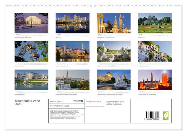 Produktbild: Traumhaftes Wien 2026 (hochwertiger Premium Wandkalender 2026 DIN A2 quer), Kunstdruck in Hochglanz