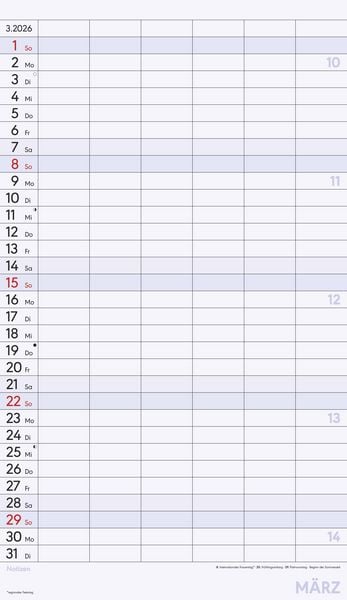Produktbild: Superplaner XL 2026 6 Spalten - Familien-Timer 26x45 cm - Offset-Papier - mit Ferienterminen - Wand-Planer - Familienkalender - Alpha Edition