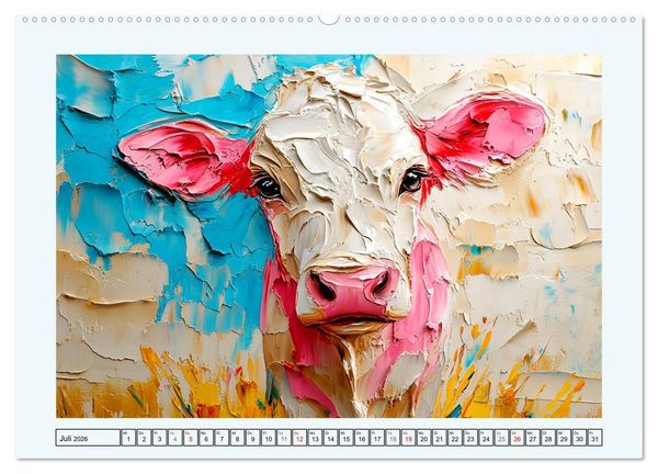 Produktbild: K&uuml;he im &Ouml;lgem&auml;lde-Stil. Ein Jahr mit lieblichen Tieren (hochwertiger Premium Wandkalender 2026 DIN A2 quer), Kunstdruck in Hochglanz