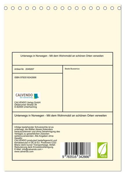 Produktbild: Unterwegs in Norwegen - Mit dem Wohnmobil an sch&ouml;nen Orten verweilen (Tischkalender 2026 DIN A5 hoch), CALVENDO Monatskalender