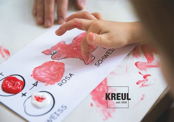 Produktbild: KREUL MUCKI Farben Spiel Kiste, 5 x 50 ml Fingermalfarbe, Wir mischen, malen, tupfen