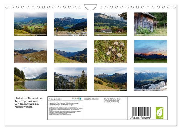 Produktbild: Herbst im Tannheimer Tal - Impressionen von Schattwald bis Nesselw&auml;ngle (Wandkalender 2026 DIN A4 quer), CALVENDO Monatskalender