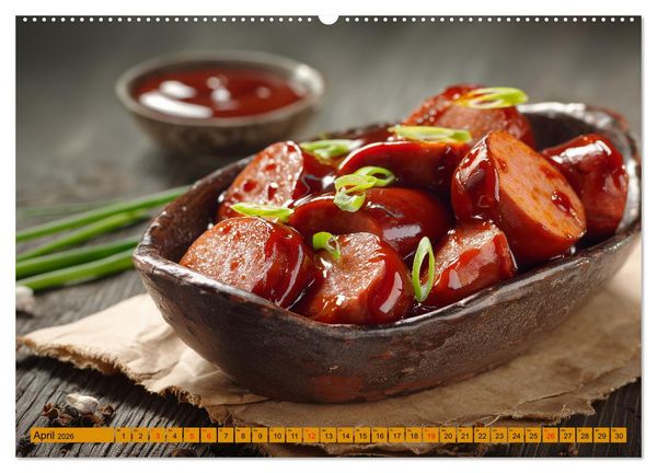 Produktbild: Currywurst Kalender - Das Berliner Kultgericht f&uuml;r Fleischliebhaber (hochwertiger Premium Wandkalender 2026 DIN A2 quer), Kunstdruck in Hochglanz