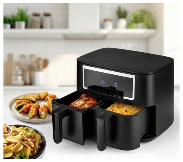 Produktbild: GourmetMaxx GOURMETmaxx Hei&szlig;luft-Fritteuse Doppelkorb 2x 4l schwarz matt/Edelstahl Hei&szlig;luft-Fritteuse 8 l 2600 W Schwarz