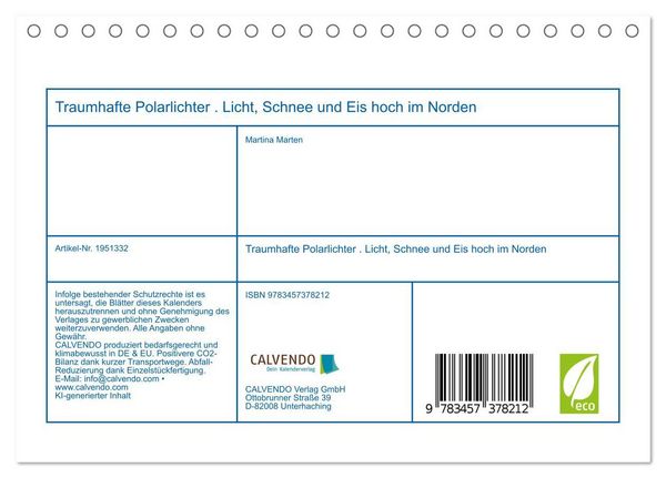 Produktbild: Traumhafte Polarlichter . Licht, Schnee und Eis hoch im Norden (Tischkalender 2026 DIN A5 quer), CALVENDO Monatskalender
