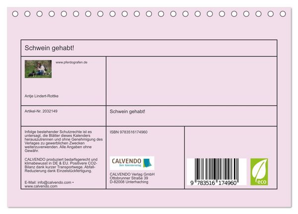 Produktbild: Schwein gehabt! (Tischkalender 2026 DIN A5 quer), CALVENDO Monatskalender