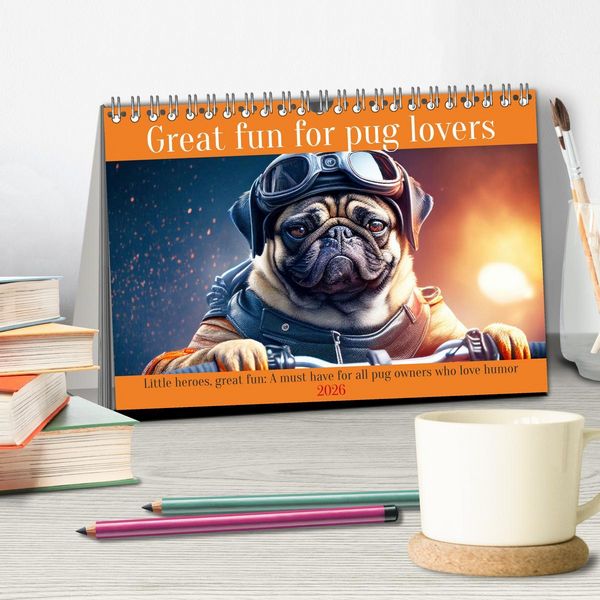 Produktbild: Great fun for pug lovers (Desk Calendar 2026 DIN A5 landscape), CALVENDO 12 Month DeskCalendar