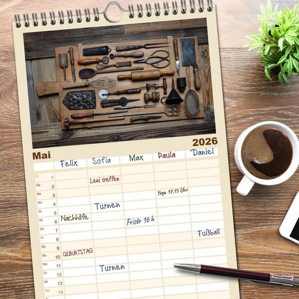 Produktbild: Familienplaner 2026 - K&uuml;chenutensilien mit 5 Spalten (Wandkalender, 21 x 45 cm) CALVENDO