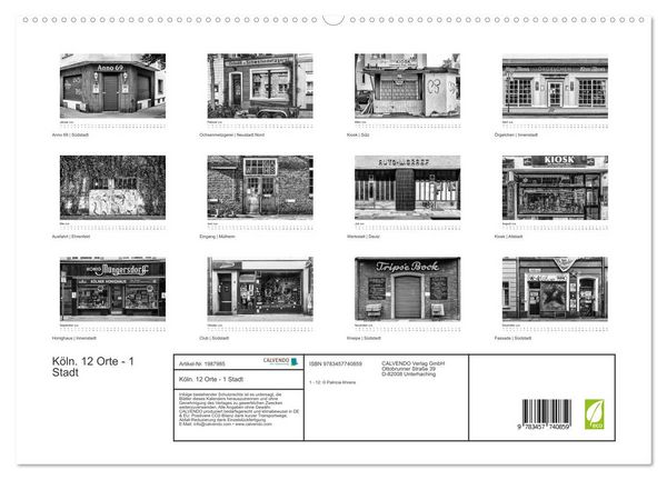 Produktbild: K&ouml;ln. 12 Orte - 1 Stadt (hochwertiger Premium Wandkalender 2026 DIN A2 quer), Kunstdruck in Hochglanz