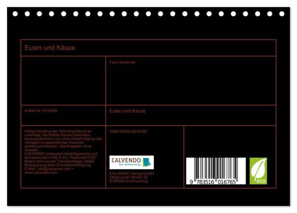 Produktbild: Eulen und K&auml;uze (Tischkalender 2026 DIN A5 quer), CALVENDO Monatskalender