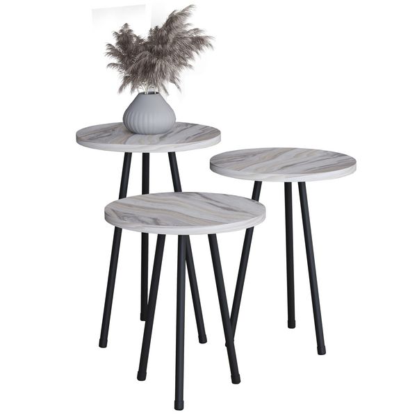 Produktbild: 3 tlg. Holz Beistelltisch Couchtisch Mamor Mirola