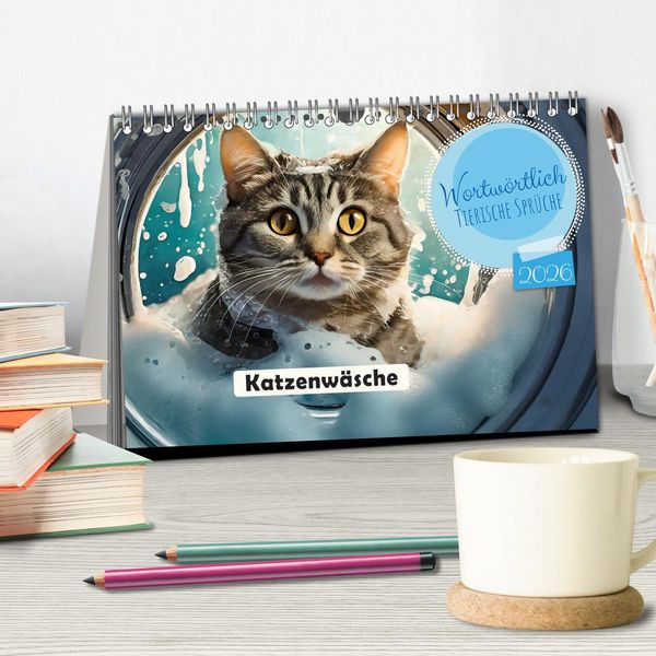 Produktbild: Wortw&ouml;rtlich - Tierische Spr&uuml;che (Tischkalender 2026 DIN A5 quer), CALVENDO Monatskalender