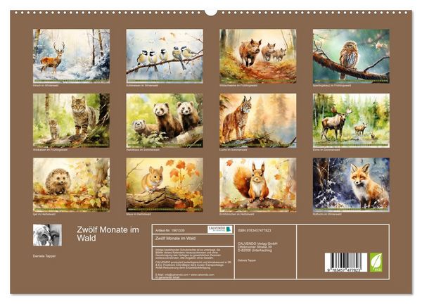 Produktbild: Zw&ouml;lf Monate im Wald (hochwertiger Premium Wandkalender 2026 DIN A2 quer), Kunstdruck in Hochglanz