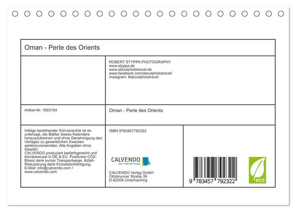 Produktbild: Oman - Perle des Orients (Tischkalender 2026 DIN A5 quer), CALVENDO Monatskalender