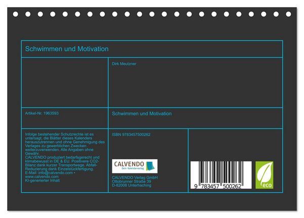 Produktbild: Schwimmen und Motivation (Tischkalender 2026 DIN A5 quer), CALVENDO Monatskalender