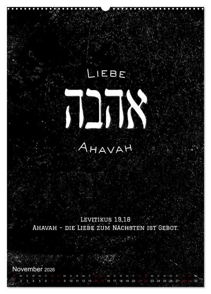 Produktbild: Hebr&auml;ische Lettern - Worte voller Licht und Weisheit (hochwertiger Premium Wandkalender 2026 DIN A2 hoch), Kunstdruck in Hochglanz
