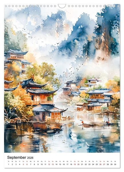 Produktbild: China in Wasserfarben - Idyllische Reise durch Traumlandschaften (Wandkalender 2026 DIN A3 hoch), CALVENDO Monatskalender