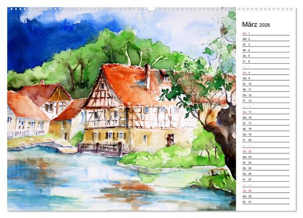 Produktbild: Aquarelle - quer durch Europa (hochwertiger Premium Wandkalender 2026 DIN A2 quer), Kunstdruck in Hochglanz