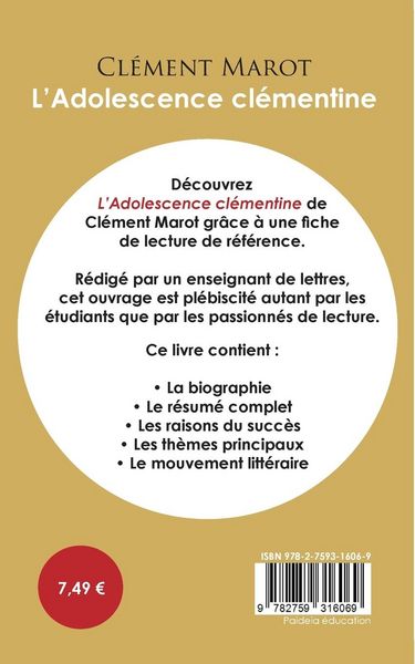 Produktbild: Fiche de lecture L'Adolescence cl&eacute;mentine de Cl&eacute;ment Marot (&Eacute;tude int&eacute;grale)