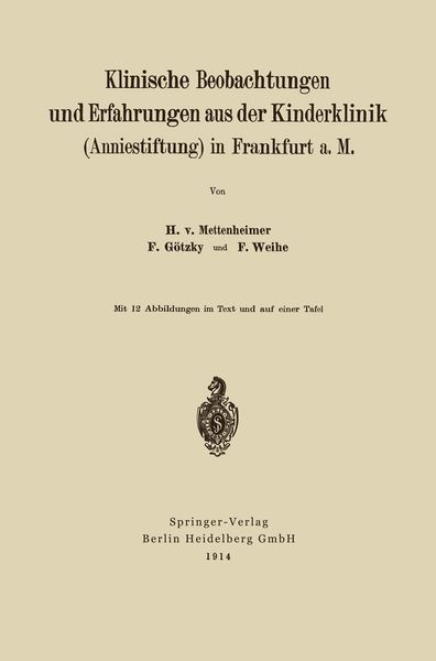 Produktbild: Klinische Beobachtungen und Erfahrungen aus der Kinderklinik (Anniestiftung) in Frankfurt a. M