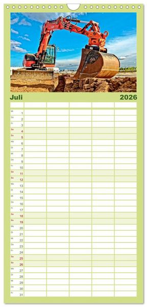 Produktbild: Familienplaner 2026 - Bagger - kraftvolle Arbeitsmaschinen mit 5 Spalten (Wandkalender, 21 x 45 cm) CALVENDO