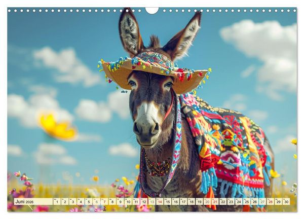 Produktbild: Esel mit Hut! Blumige Eleganz f&uuml;r ein modisches M&auml;rchen (Wandkalender 2026 DIN A3 quer), CALVENDO Monatskalender