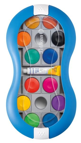 Produktbild: Pelikan Deckfarbkasten Space+ blau, 12 Farben und 1 Tube Deckwei&szlig;