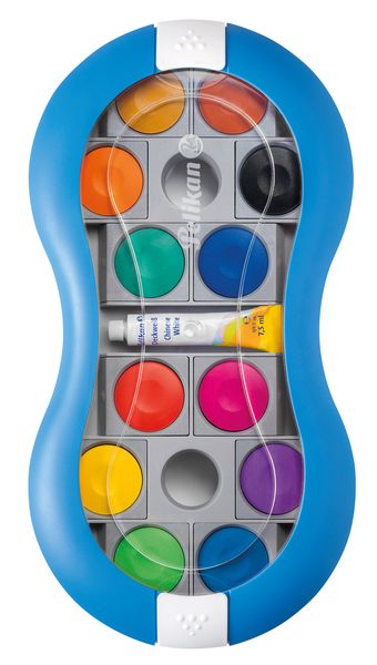 Pelilan Deckfarbkasten Space+ blau, 12 Farben und 1 Tube Deckweiß